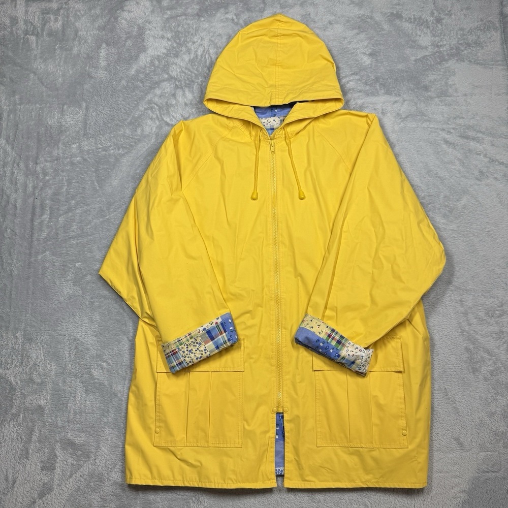 Vintage Misty Harbor Raincoat Womens Yellow 1X Trench Cottage Core Patchwork 90s